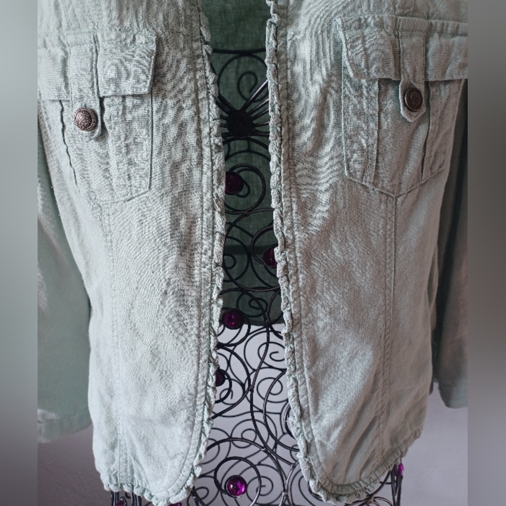 Maurices Pale Mint Open Front Linen Blend Jacket - Picture 3 of 6